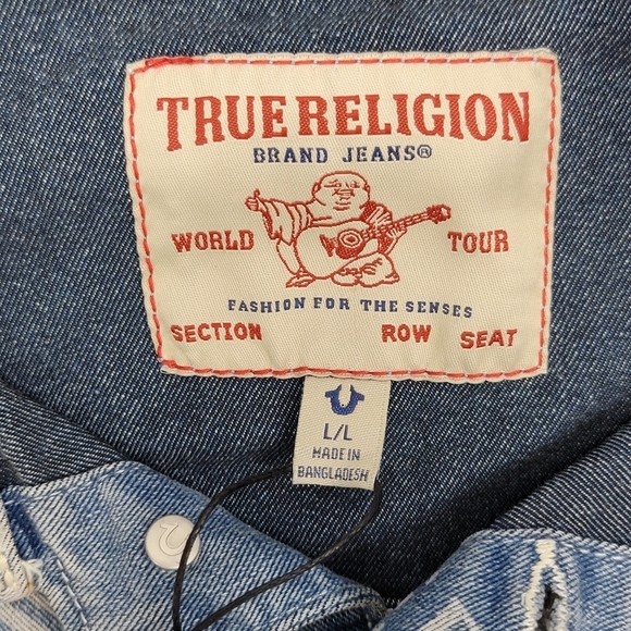 True Religion Light Bliss Wash Relaxed Trucker Jean Denim Jacket Womens Sz L New - Picture 8 of 11